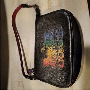 Coach Black Leather Wristlet with Multicolor Coach Logo